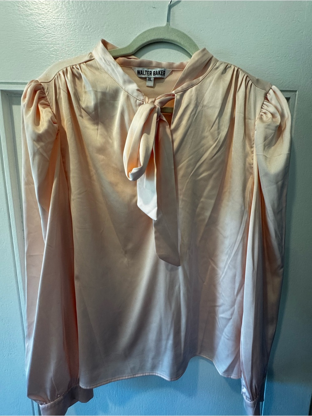 Walter Baker Light Pink Satin Tie-Neck Blouse - Picture 3 of 4